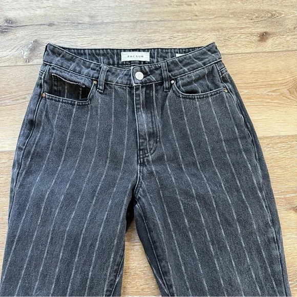 Pacsun Salem Stripe Dark Grey/ Black High Rise Straight Leg Mom Jean Sz 26 GUC - Picture 4 of 10